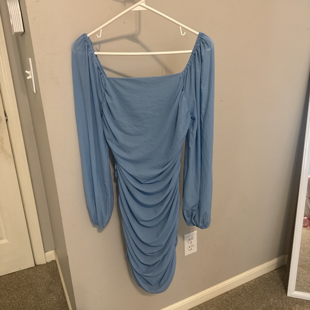 stretchy Long Sleeve Blue Dress